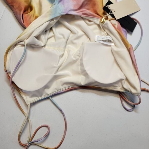 Gianni Bini x DANNIJO Paloma Ombre Tie Strap One Piece Swimsuit Rainbow Stripe - Picture 13 of 15